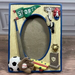 Vintage Mervyns 3D Kids Sports Themed Oval Photo Frame Baseball Soccer Bat Glove